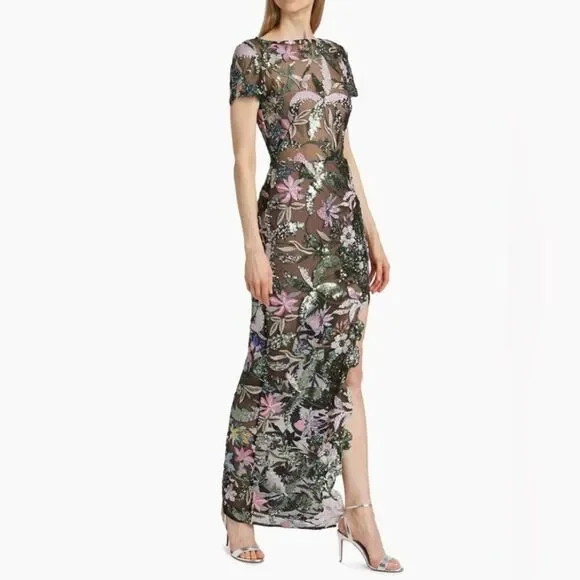 NWOT Bronx And Banco Zinna Side-Slit Floral Sequin Gown, XS,S &M available - Picture 6 of 14